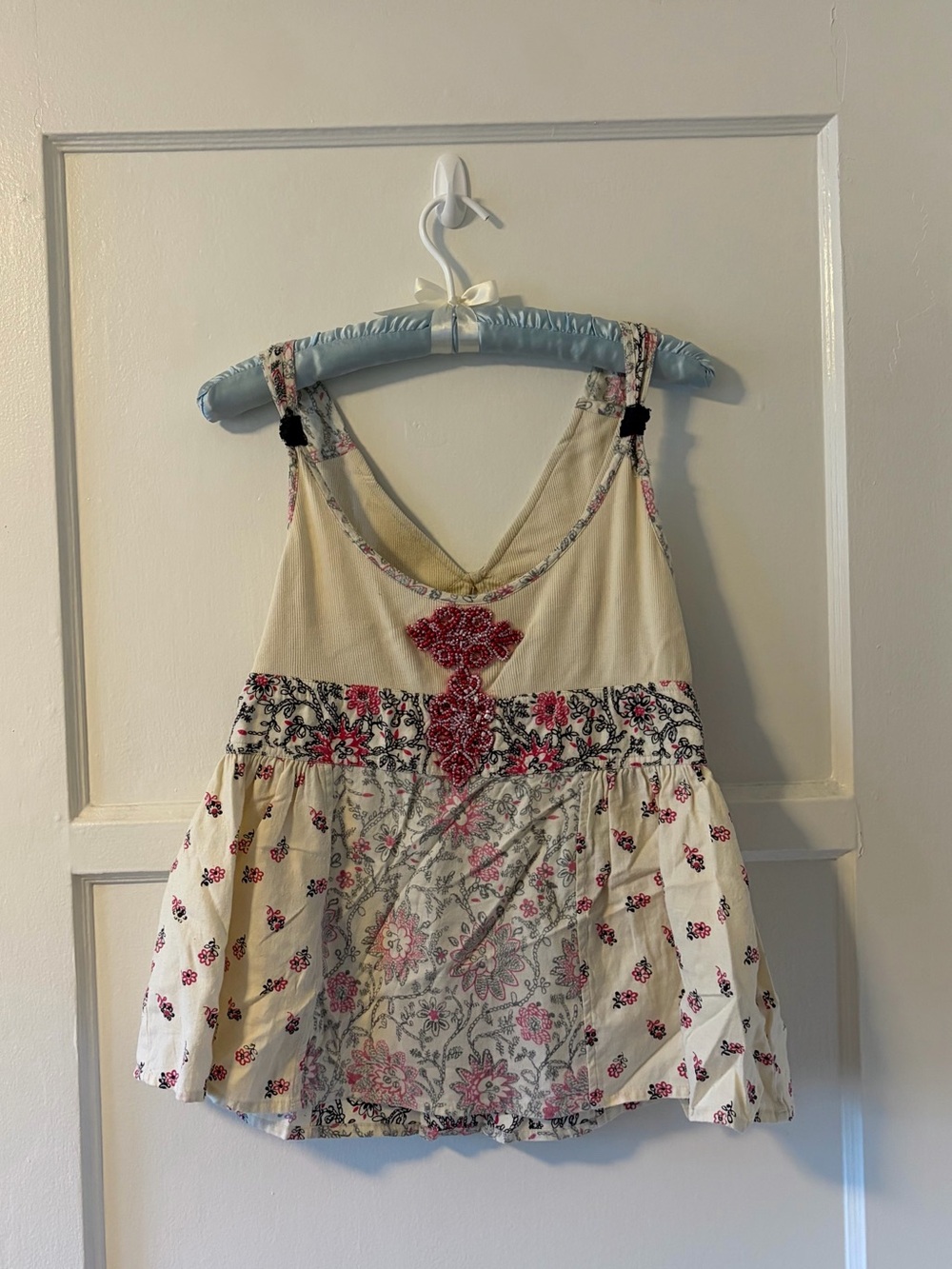 Vintage Free People Kitschy Beaded Paisley Babydoll Tank